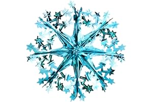 HOVUK® Guirnalda de papel de aluminio para colgar en el techo, decoración de pared, campana, bola, copo de nieve (azul hielo, copo de nieve de 40 cm)