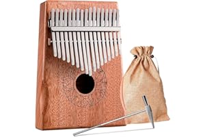 CHONOVO Kalimba 17 SchlüSsel Kalimba Instrument Daumenklavier mit Songbook Kordelzugbeutel Stimmhammer Reinigungstuch Tonabkleber für Erwachsene Musikliebhaber,Originalholzfarbe
