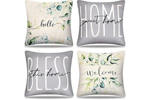 DAKTOU Federe Cuscini Divano 50x50 cm Primavera Estate Fodera per Cuscino Decorativa Lino per Esterni Foglie di Eucalipto Verde Copricuscini per Casa Camera da Letto Divano Letto Set di 4