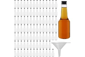 BELLE VOUS Botellas de Licor Miniatura (Pack de 96) Botella Reutilizable de Plástico 100 ml Vacías - Tapa Negra de Rosca y Embudo para Llenarlas – Mini Botellas Licor, Bodas y Fiestas