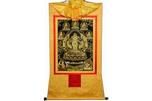 Gandhanra Thangka Tibetano - I Tre Protettori Thangka di Chenrezig, Manjusri, Vajrapani Thangka - Arazzo di Buddha a Stampa Dorata per Decorazione Zen, Meditazione, Rilassamento Spirituale