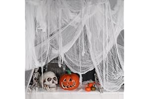 XULEGGNK 2 Stück Halloween Deko Stoff 5M X 1M, Käsetuch Weiß, Halloween Deko Horror Türvorhang, Für Dekoration Innen Outdoor, Fenster, Türvorhang, Vorhang, Spinnennetz, Weiß