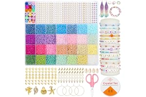 WINAROI 28 Farben Perlen zum Auffädeln Kit, 3mm Perlen Set 14000PCS, Glasperlen mit Smiley und A-Z Buchstaben Perlen Selber Machen Armbänder Charm Kit für DIY Armband Schmuckherstellung