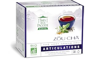 THES DE LA PAGODE Thés de la Pagode - Thé Zou chá Bio - Thé vert sencha au curcuma et à la reine des prés - Thé Bio - Confort articulaire (Boîte 30 infusettes)