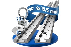 4 x 2 m aluminium flygskena, fyrkantig med hål, surrskena, ekonomi-set med montering