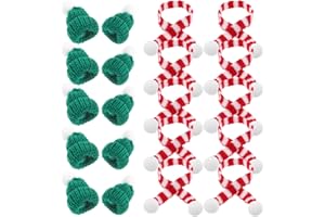 Amosfun 20 Stücke Mini Weihnachtsmütze und Schal Set Kleine Nikolausmützen Weihnachten Weinflasche Abdeckung Puppenzubehör Hunde Kostüm Lutscher Mütze Hund Flaschendeko Tischdeko
