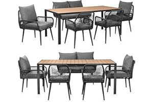 Swing&Harmonie® Gartenmöbel Lounge-Set „Sienna“ – Sitzgruppe mit Tisch, Sofa, Sesseln & Stühlen – wetterfest – Seilgeflecht – WPC-Tischplatte – Outdoor Essgruppe (anthrazit/grau, 6 Personen XL)