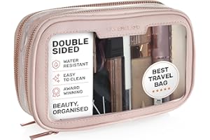 Organizador Maquillaje para Playa – Neceser Transparente para Aeropuerto – Bolsa Maquillaje y Cosméticos – Rosa, Lily England