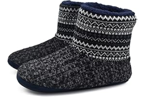 KuaiLu Tricoté Laine Chaudes d'intérieur Homme Chaussons Bottes Pantoufles Velours Mousse à Mémoire Doublure en Semelle Antidérapante