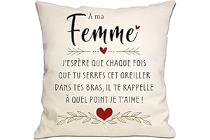 BOMMEX Cadeau pour femme J'espère qu'à chaque fois que tu serres ce coussin dans tes bras, il te rappelle à quel point je t'aime Housse de coussin Épouse Anniversaire Saint-Valentin Cadeau de Noël(épouse)