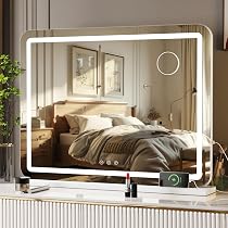 Specchio Da Parete Con Luci MAMIZO Specchio Da Trucco Con Illuminazione E Bluetooth,58 X 46 Cm,Hollywood Con Luce,15 LED Dimmerabile,3 Colori Di Luce, USB,10 Lenti Di Specchio Trucco Con Luci E Bluetooth - 3