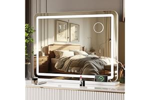 MAMIZOSpecchio da trucco con illuminazione, 80 x 62 cm, USB e tipo C, ingrandimento 10x, 3 temperature di colore, specchio da parete/tavolo