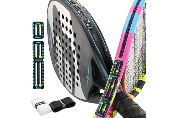 EBBOM Compteur de Points Padel et Tennis Ultraléger avec Adhésif 3M - Inclus 2 Overgrips B/N et 1 Nettoyant – Adaptable à Toutes Les Raquettes et Palas – Accessoires Padel – Marqueur Padel