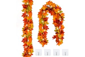 HYWEAN HOMD Halloween decorations Autumn Decorations Garland 2 Pcs Halloween Fall Decor with Lights Leaves Decoration, 5.9ft/Piece Artificial Maple for Home Party Indoor Outdoor
