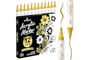 WINSONS Golden Acrylfarben-Marker, Doppelspitze, fein und Pinsel, wasserfest, ungiftig, geruchlos, für mehrere Oberflächen