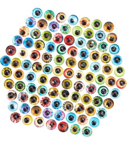 PATIKIL 100Pz Occhi Drago da 20mm Occhi Vetro Rotondi Animali Occhi Uncinetto, Colori Misti