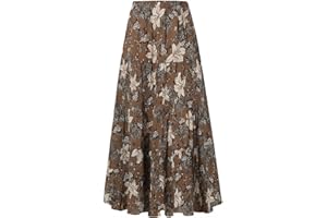 Genfien Faldas Largo de Chiffon para Mujer Cintura Elástica Alta Bohemia Maxi Falda Línea A de Verano para Vacaciones Playa Casual