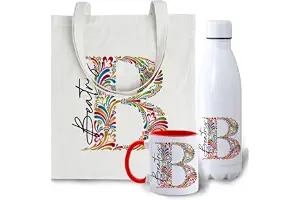 Tote Bag y Botella Personalizada con Nombre, Set Regalo Personalizado Mujer | Taza opcional con dedicatoria, para madre, amiga o profesora, hecho a mano en España, llega en caja de regalo personalizada