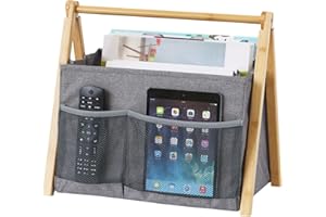 Neateam Revistero moderno para revistas, plegable, con mango de bambú, para oficina, hogar y salón, color gris