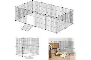 Suusolny Freigehege Kaninchen Gittergehege Haustier Laufstall Metallgitter Gehege Welpengehege Kleintierkäfig Meerschweinchen Käfig für Innen und Aussen (Schwarz, 12pcs mit Türen 142x72x36cm)