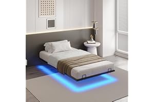 DICTAC Lit 90x200cm avec Éclairage LED et sommier à Lattes Cadre de Lit 1 Personne pour Adulte avec Cachées Jambes,Lits Simple en Métal avec LED-Structure Solide,Facile à Assembler,Noir-sans Matelas