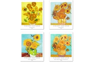 BERKIN ARTS Peinture de Modèle d'art Décoratif en 4 Pièces , Décoration Murale d'image de Motif de Fleurs Sans Cadre, taille du papier d'art: 28x35 cm,Vintage Tournesol Pour Maison Vincent Van Gogh Paintings