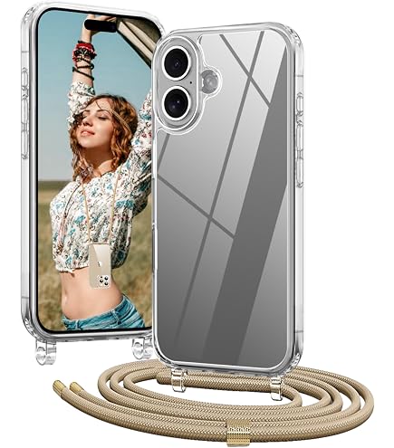 Knrlqim Handykette Für IPhone 16 Pro – Magnetische Hülle Mit Kordel, Transparent & Schwarz