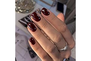 SXVME Dark Red Press on Nails Short Square Burgundy Short False Nails Coffin Natural Acrylic Fake Nails Set Sheer Maroon Full Cover Glossy Gel Stick on Nails for Women Fall Winter 24 Pcs
