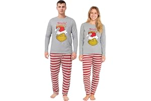 UNITED LABELS The Grinch - Conjunto de pijamas para hombre y mujer, manga larga, camiseta con pantalón, color gris/rojo