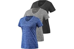 Star Vibe 3 Pack Women's Short Sleeve Dry Fit T-Shirts Moisture Wicking Athletic V-Neck Gym Tee Exercise Yoga Tops