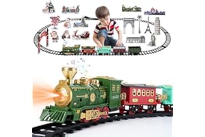 Geegear Tren Arbol de Navidad, Tren Juguete para Niños Clasico 470cm Vías de Tren 76cm Kit de Tren Navidad Electrico con Luz Sonidos Tren para Arbol de Navidad Juegos Regalos para Niños (Verde)