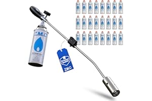 ZMC Unkrautvernichter 2,5 kW + 24 Gaskartuschen 227g, Unkrautbrenner mit Piezo-Zündung, Abflammgerät mit einstellbarer Flammenleistung bis zu 1400 °C, für den unkrautfreien Garten und Gehweg