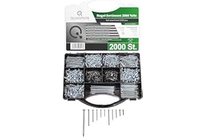QUADRIOS GmbH Stahlnagel-Sortiment 2000 Teile verschiedene Nägel Teppichnägel Drahtnägel, Stiftnägel Leistenstifte aus Stahl sortiert im Koffer (Silber, Schwarz) - Heimwerken Handwerk oder Bau