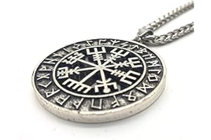 AB Viking Crafts Vikings Pendentif boussole viking Vegvisir avec collier en métal dans une pochette à bijoux, Métal