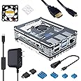 Miuzei Case for Raspberry Pi 4 with Fan, USB-C Power Supply, Micro HDMI Cable, HDMI Adapter, Aluminum Heat Sinks, USB Card Reader