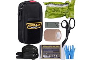 GRULLIN IFAK Trauma First Aid Kit, EDC Tactical Molle Medic Pouch, Emergency Survival Kits Miltary Bleeding Contorl Med Bag (Black)