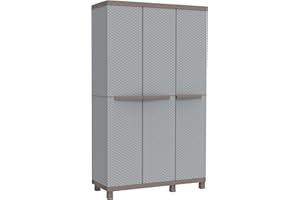 Terry, C-Rattan 102a, Armadio da Esterno Interno, Multifunzionale, Tre Ante Effetto Rattan, 2 Vani Interni Separati. Materiale: Plastica, Dimensioni: 102x39x170 cm