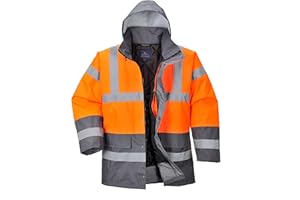 Portwest Parka Bicolor Traffic, De Alta Visibilidad, Tamaño: L, Color: Naranja/Gris, S467OGYL