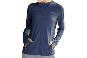 Libin Damska bluza z kapturem z zamkiem błyskawicznym UPF 50+, ochrona przed słońcem, długi rękaw, koszulka przeciwsłoneczna, wędrówki, aktywności na świeżym powietrzu, z kieszeniami