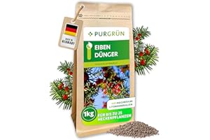 Purgrün® Eibendünger 1 kg – Organisch-mineralische Rezeptur – Feinkörniges Krümelgranulat – NPK 5+4+6 – Extra Magnesium für leuchtend grüne Nadeln – Verbessert die Bodenqualität