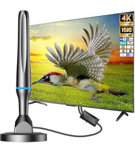 Antenna TV Interna/Esterna 450 Km - Amplificata, Base Magnetica, Supporto 4K/1080P HDTV Digitale - Foto 12