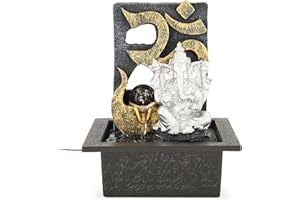 Bravich Ganesha Indoor Table Top Water Feature: Small Water Fountain With Statues, LED Light & Running Water. Cascading Waterfall Ornament For Desk, Home Office, Living Room, Bedroom & More.