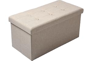 WOLTU Ottoman Upholstered Storage Bench with Linen Seating, Foldable Ottoman with Storage Stool 76x37,5x38 cm, Beige SH32 cm