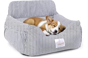 CALIYO Hundeautositz mit Stabiler Basis & Sicherheitsgurt | Hundesitz Auto für Kleine bis 10 kg | Memory Foam-Sitzauflage | Wasserdichter, Abwaschbarer Hundekorb mit Aufbewahrungstasche (Blau/Weiß)