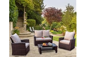 GOODS EMPORIUM 4 Seater Rattan Garden Furniture Set - Outdoor, Patio furniture, Conservatory Sofa sets - RAIN COVER INCLUDED (Dark Brown)