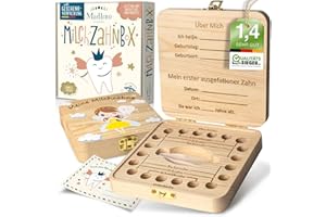 Madlino® Zahndose Milchzähne Mädchen & Jungen inkl. Zahnfeebrief & Lupe - Milchzahndose personalisiert aus Holz - Zahnfee Geschenke - Zahnbox Milchzähne - Die Zahnrettungsbox für den Wackelzahn