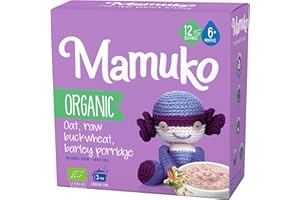 Mamuko Organic Premium Baby Porridge Blend - Raw Oat, Buckwheat & Barley Grits Porridge, Nutritious & Fiber-Rich, Quick Cooking, 12 Servings