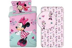 L.T.Preferita Disney Minnie Love 3pezzi Set Letto Singolo Copripiumino + Federa + Lenzuola con Angoli Cotone Biancheria Bambini
