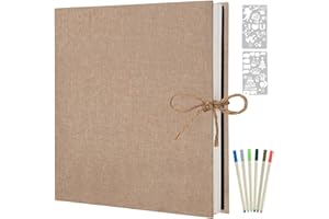 AIOR Album Foto Autoadesivo 60 Pagine Bianche, Lino Album Foto Scrapbook Guestbook, Regali Nozze Natale Valentino Regalo di Anniversario Compleanno, 33x32cm (Beige)