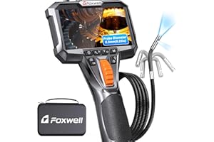 FOXWELL 6.5mm Slim Dual Lens 220° Two-Way Articulating Borescope, Endoscope inspection Camera with LED Light, IPS HD Screen, 5.25FT Flexible Snake Camera for Automotive, Pipe, Wall & Engine Inspection